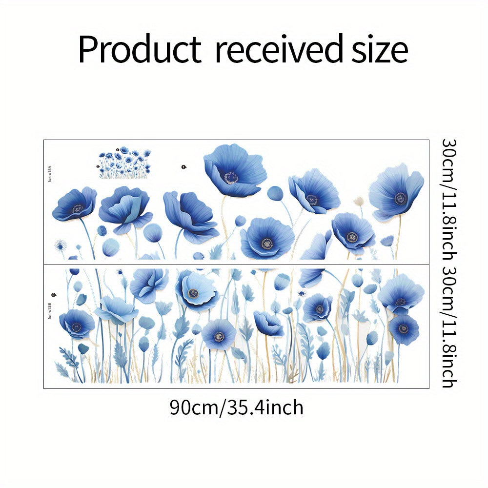 Colorful blue poppy flower leaves, living room entrance background decoration wall stickers