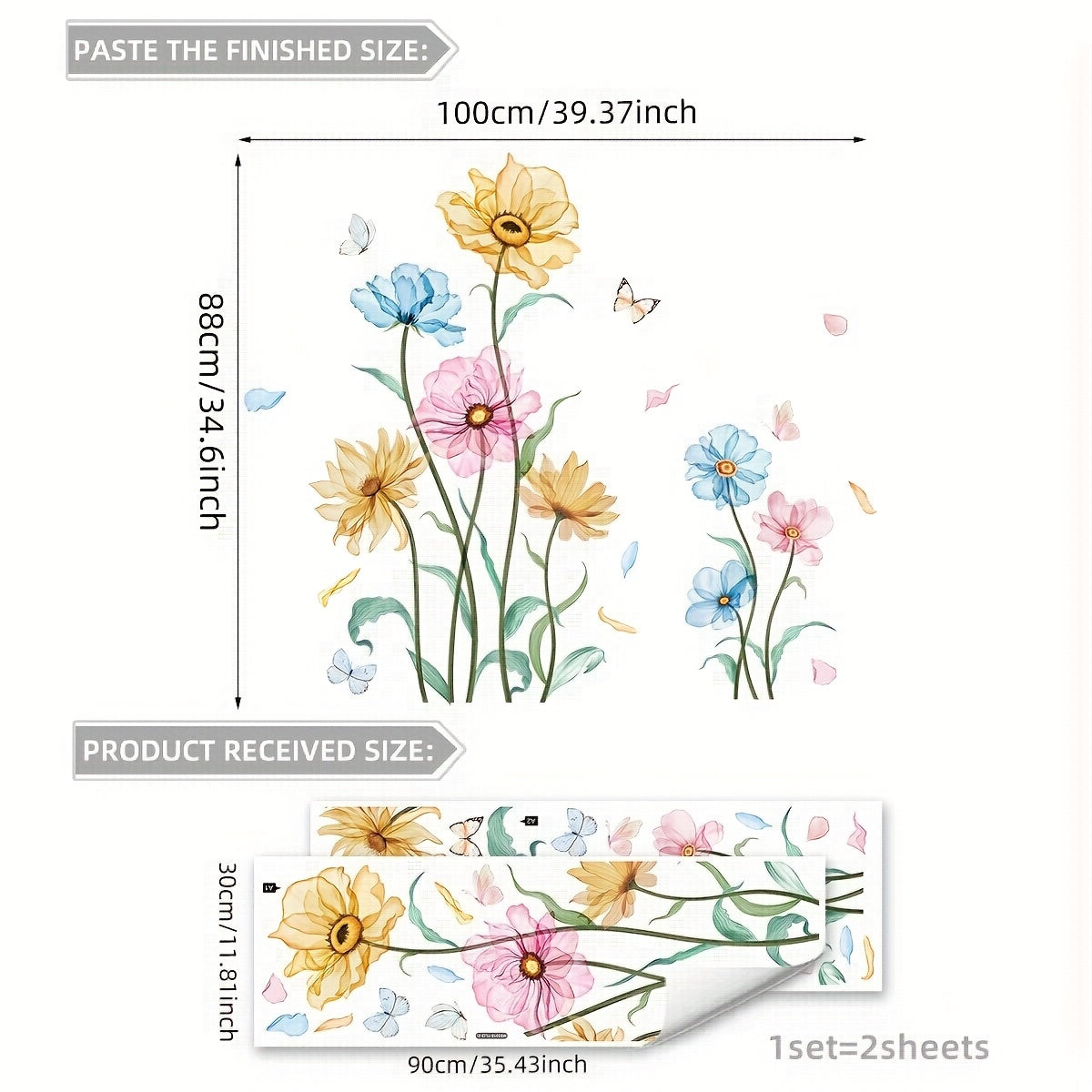 Set of Two Creative Floral Vivid Spring Wall Stickers Bedroom Living Room Background Wall Home Decoration Stickers Self-Adhesive MS3318-YL