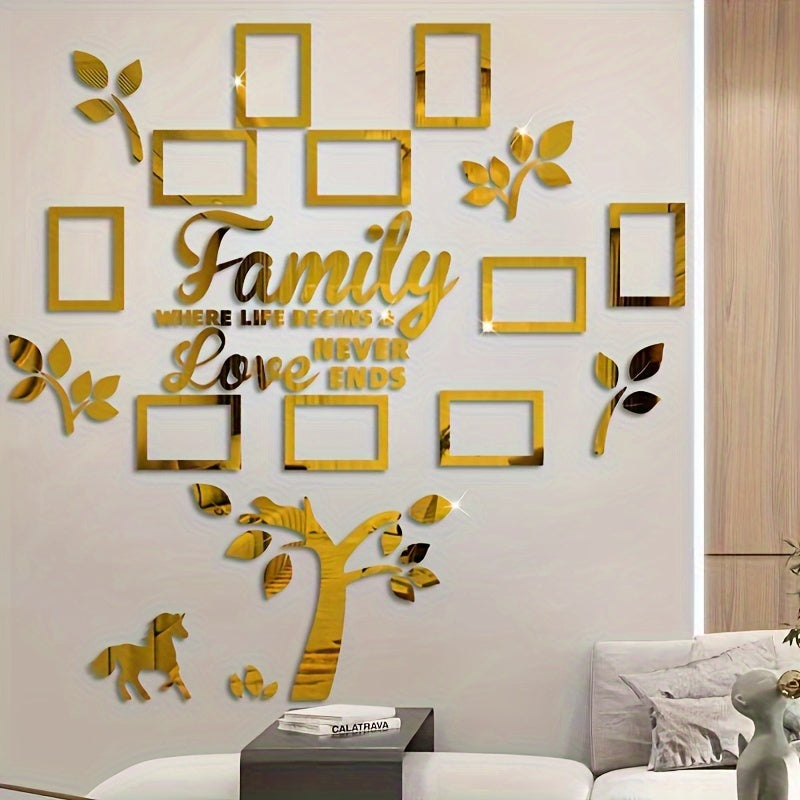 Set of 10 Acrylic Mirror Wall Stickers, Self-Adhesive And Removable, Designed As a Family Tree Photo Frame, Perfect for Jigsaw Game Visuals - Ideal for Decorating Walls, Rooms, Homes, And Offices - a Great Gift for Birthdays, Father'S Day
