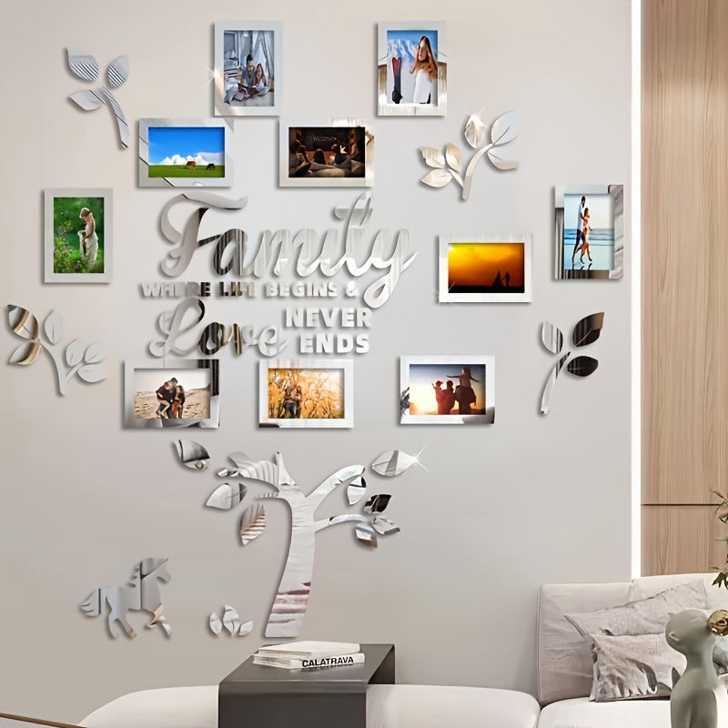 Set of 10 Acrylic Mirror Wall Stickers, Self-Adhesive And Removable, Designed As a Family Tree Photo Frame, Perfect for Jigsaw Game Visuals - Ideal for Decorating Walls, Rooms, Homes, And Offices - a Great Gift for Birthdays, Father'S Day