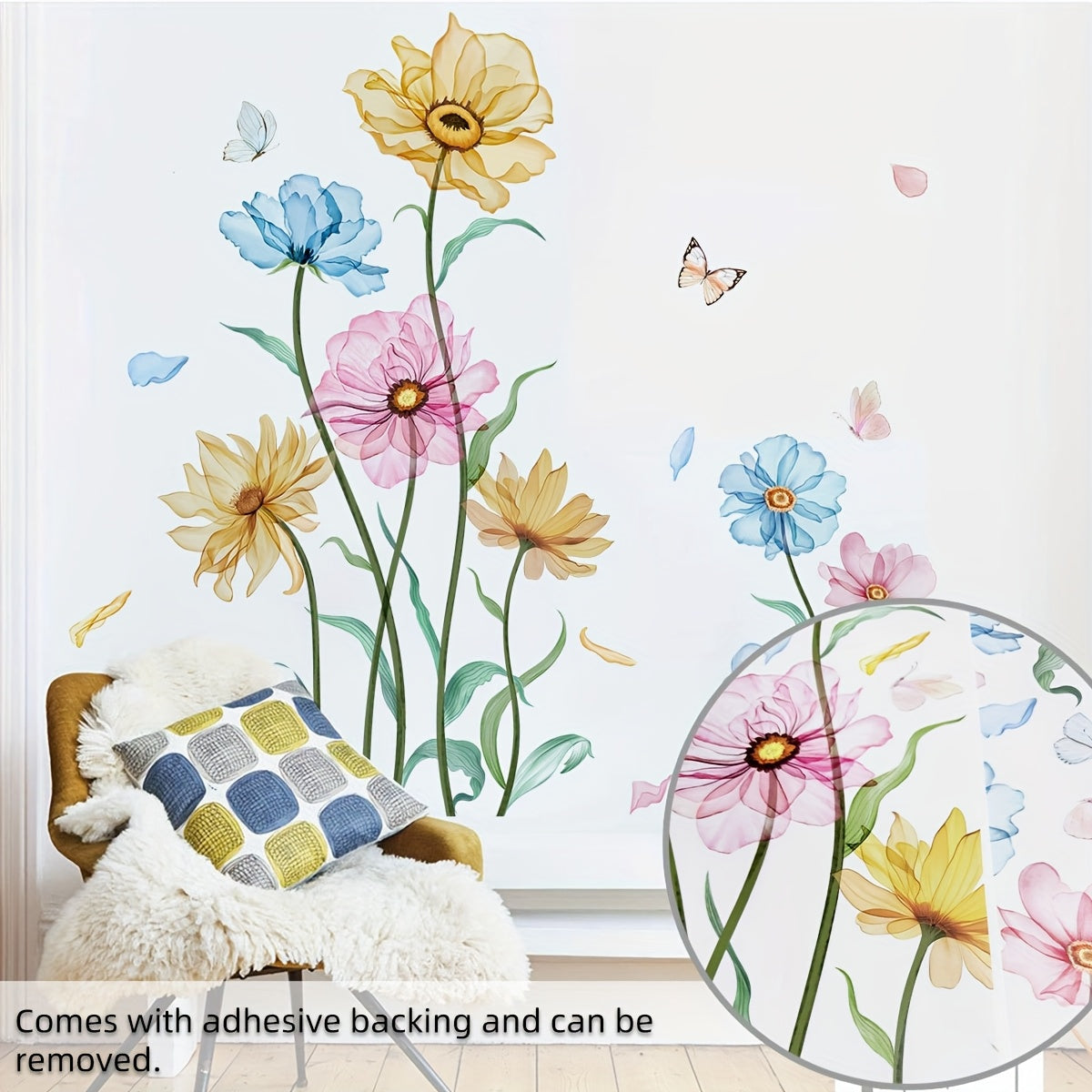 Set of Two Creative Floral Vivid Spring Wall Stickers Bedroom Living Room Background Wall Home Decoration Stickers Self-Adhesive MS3318-YL