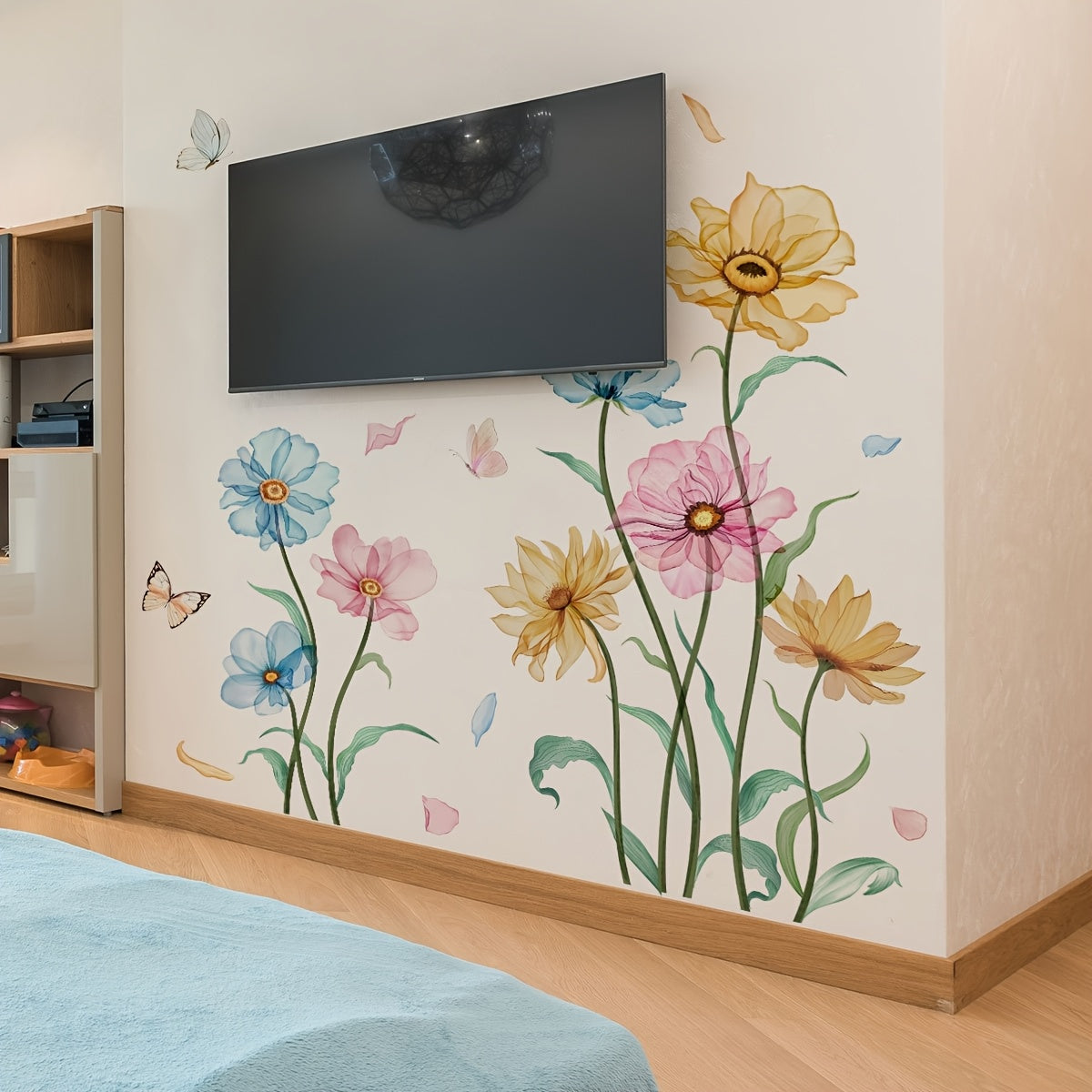 Set of Two Creative Floral Vivid Spring Wall Stickers Bedroom Living Room Background Wall Home Decoration Stickers Self-Adhesive MS3318-YL