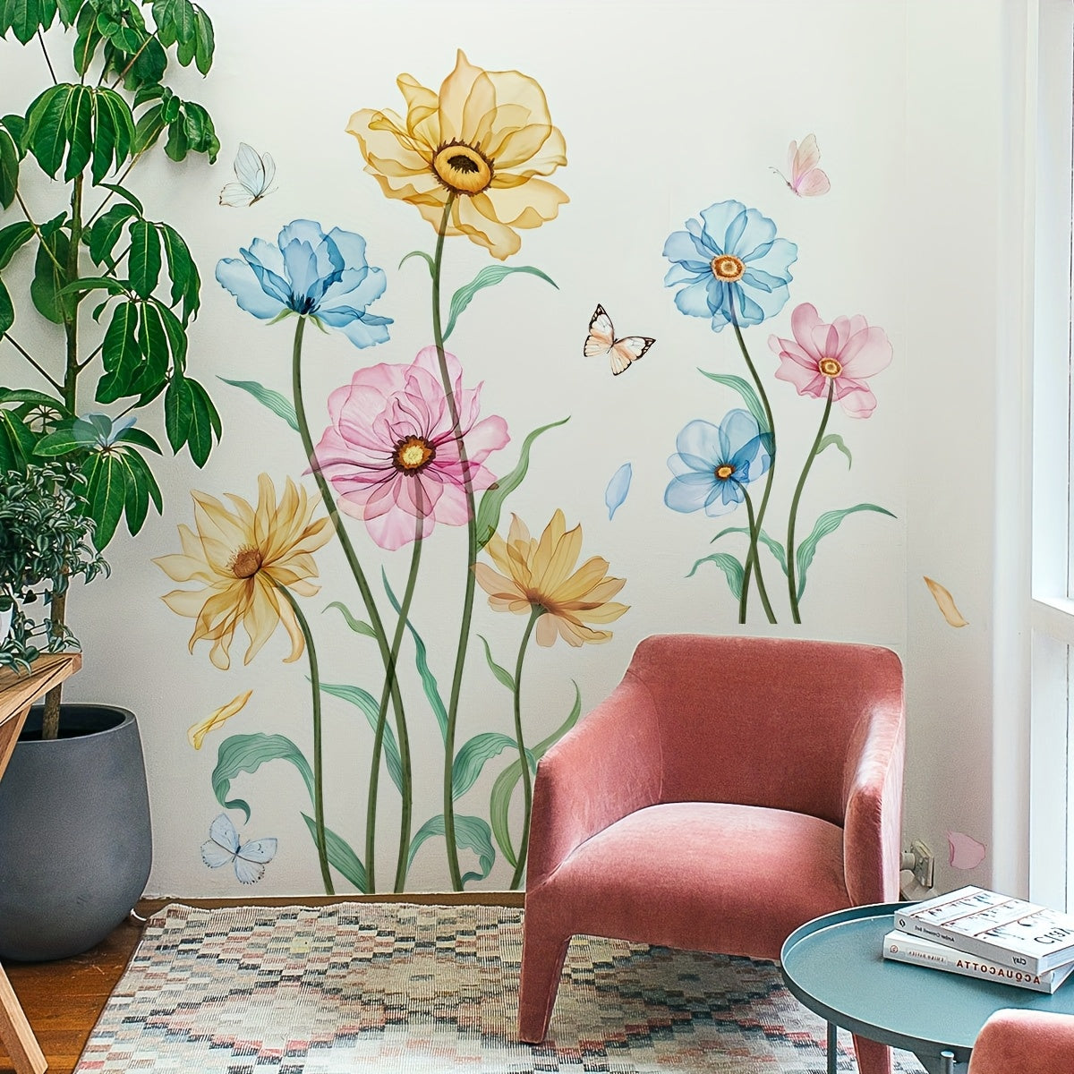 Set of Two Creative Floral Vivid Spring Wall Stickers Bedroom Living Room Background Wall Home Decoration Stickers Self-Adhesive MS3318-YL