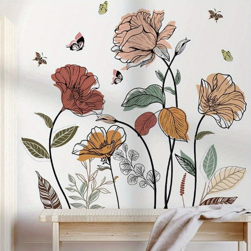 1pc Bohemian Flower Wall Stickers Wildflowers Living Room Bedroom Background Wall Art Deco Self-Adhesive Paper Bohemian Flower Wall Stickers, Wildflowers, Fruits And Pasted Wall Art Stickers for Living Room, Bedroom And TV Walls